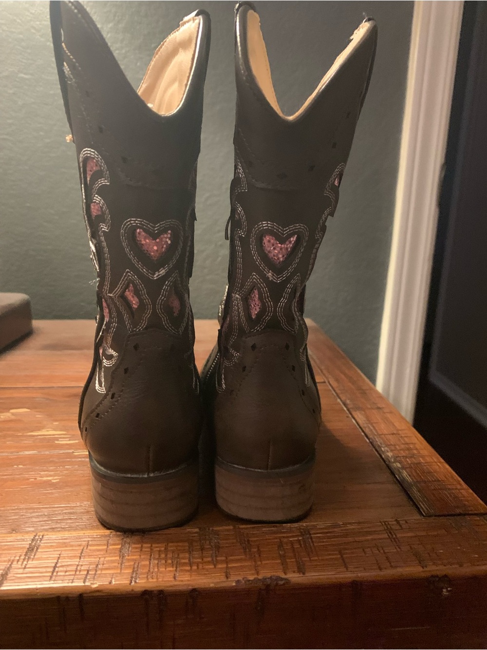 Brown Western Cowgirl Boots with Pink Embroidery - Picture 6 of 7